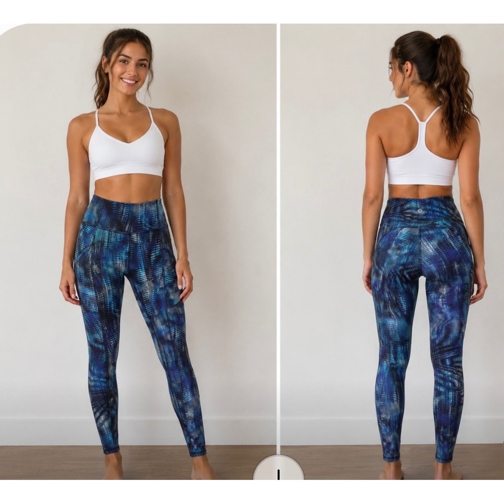 Lululemon Fast and Free High Rise Leggings Blue Teal‎ Abstract Print Size 2
